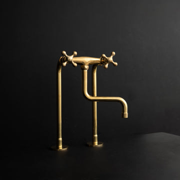 Handcrafted Brass Kitchen Faucet with two legs - downward spout The S Spout Kitchen Faucet