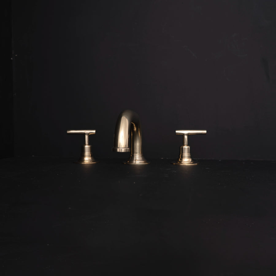 Unlacquered Brass Deck Mounted Sink Faucet, Widespread 3 Holes Bath Faucet Deck Mounted Faucet SP