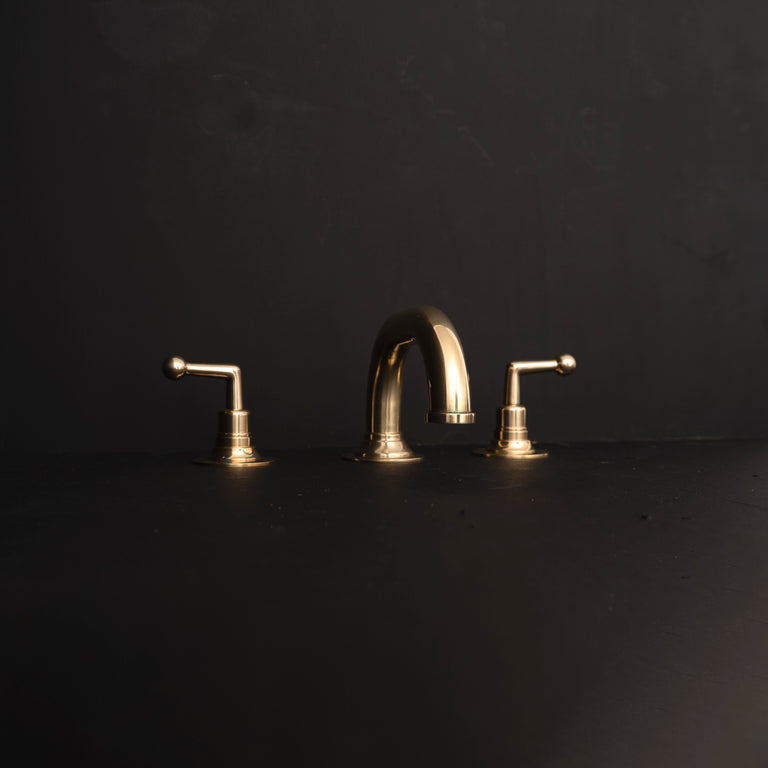 Unlacquered Brass Deck Mounted Sink Faucet, Widespread 3 Holes Bath Faucet Widespread Bathroom faucet