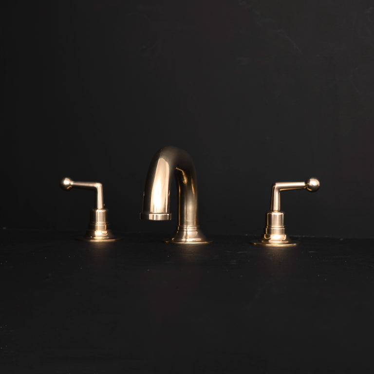 Unlacquered Brass Deck Mounted Sink Faucet, Widespread 3 Holes Bath Faucet Widespread Bathroom faucet