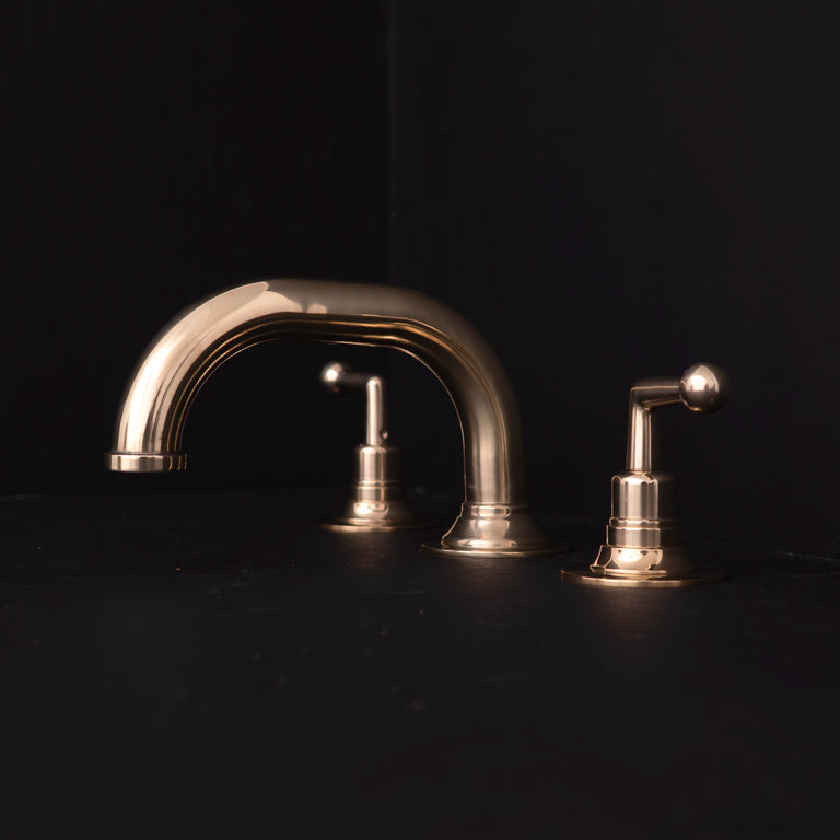 Unlacquered Brass Deck Mounted Sink Faucet, Widespread 3 Holes Bath Faucet Widespread Bathroom faucet