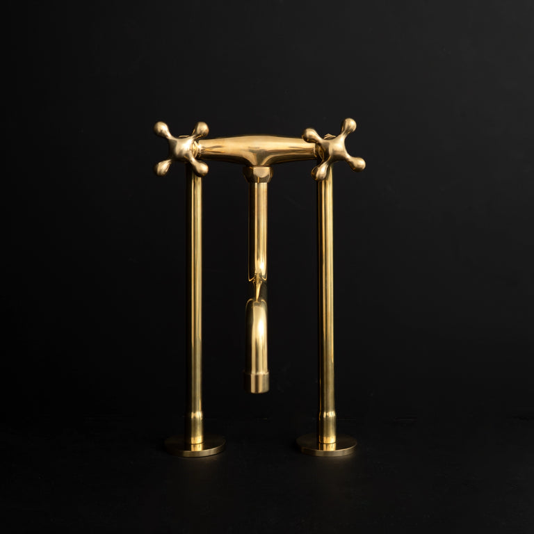 Handcrafted Brass Kitchen Faucet with two legs - downward spout The S Spout Kitchen Faucet