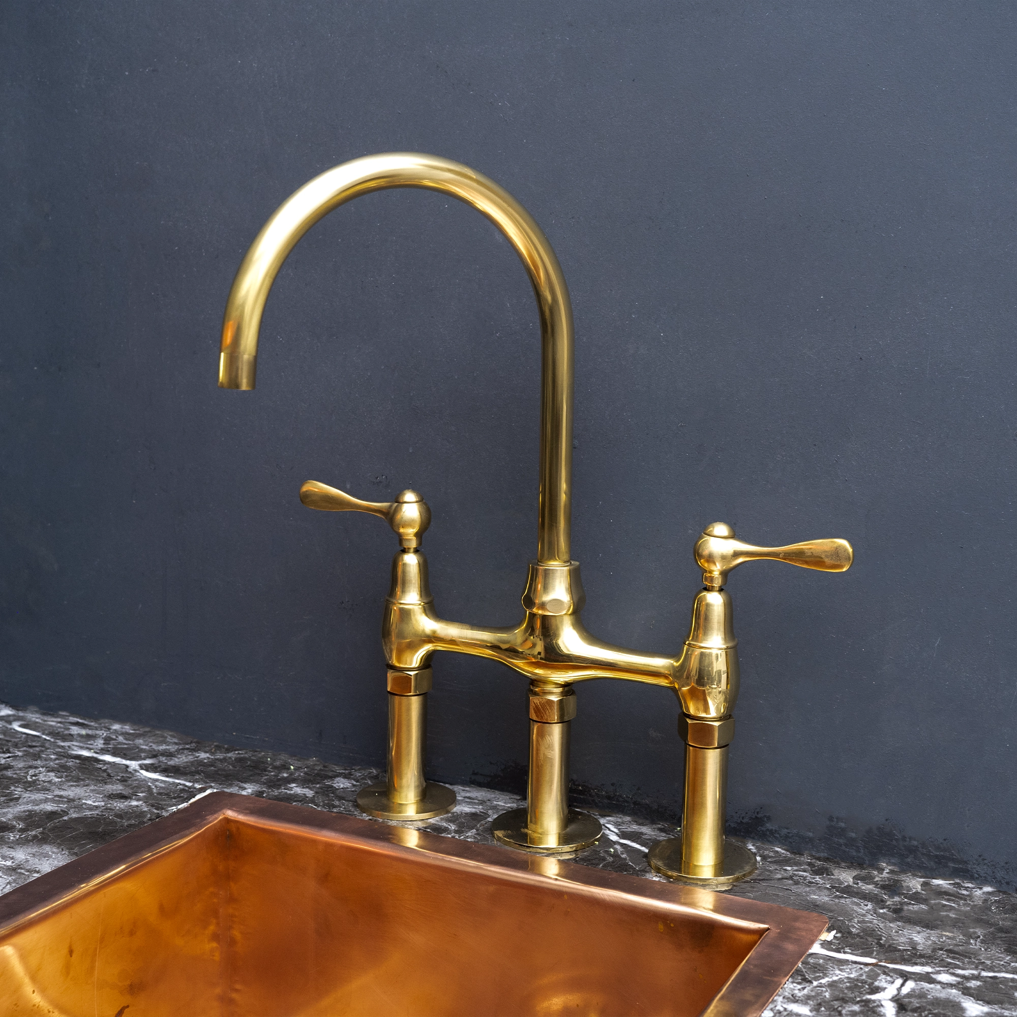 Unlacquered Brass Bathroom Faucet Bridge | Brassna The Spread Bridge