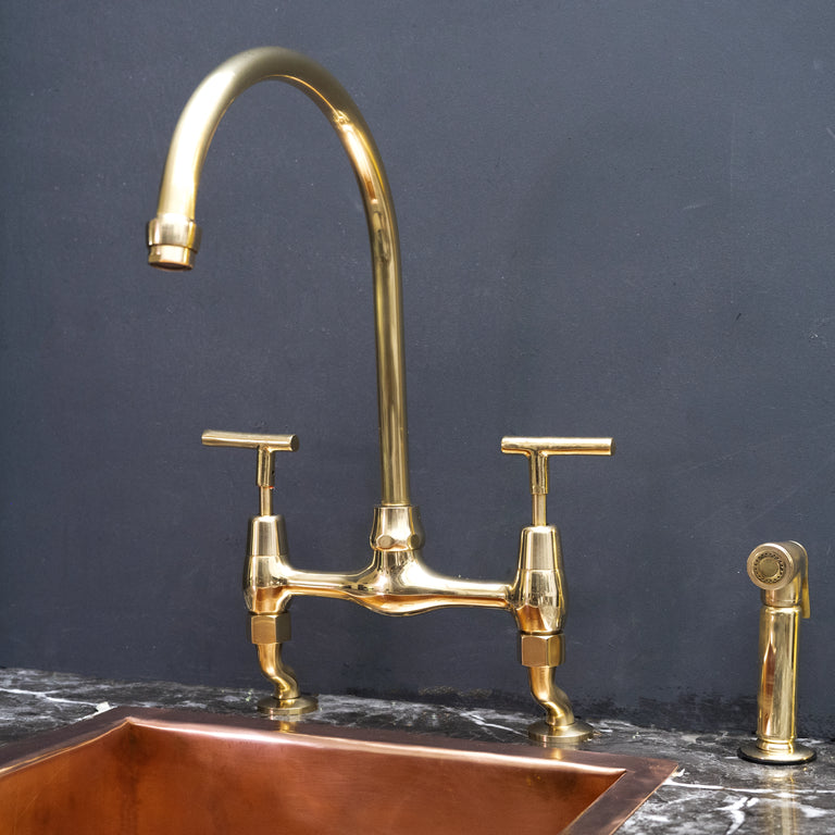  Unlacquered Brass Curved Legs Bridge Faucet, 8