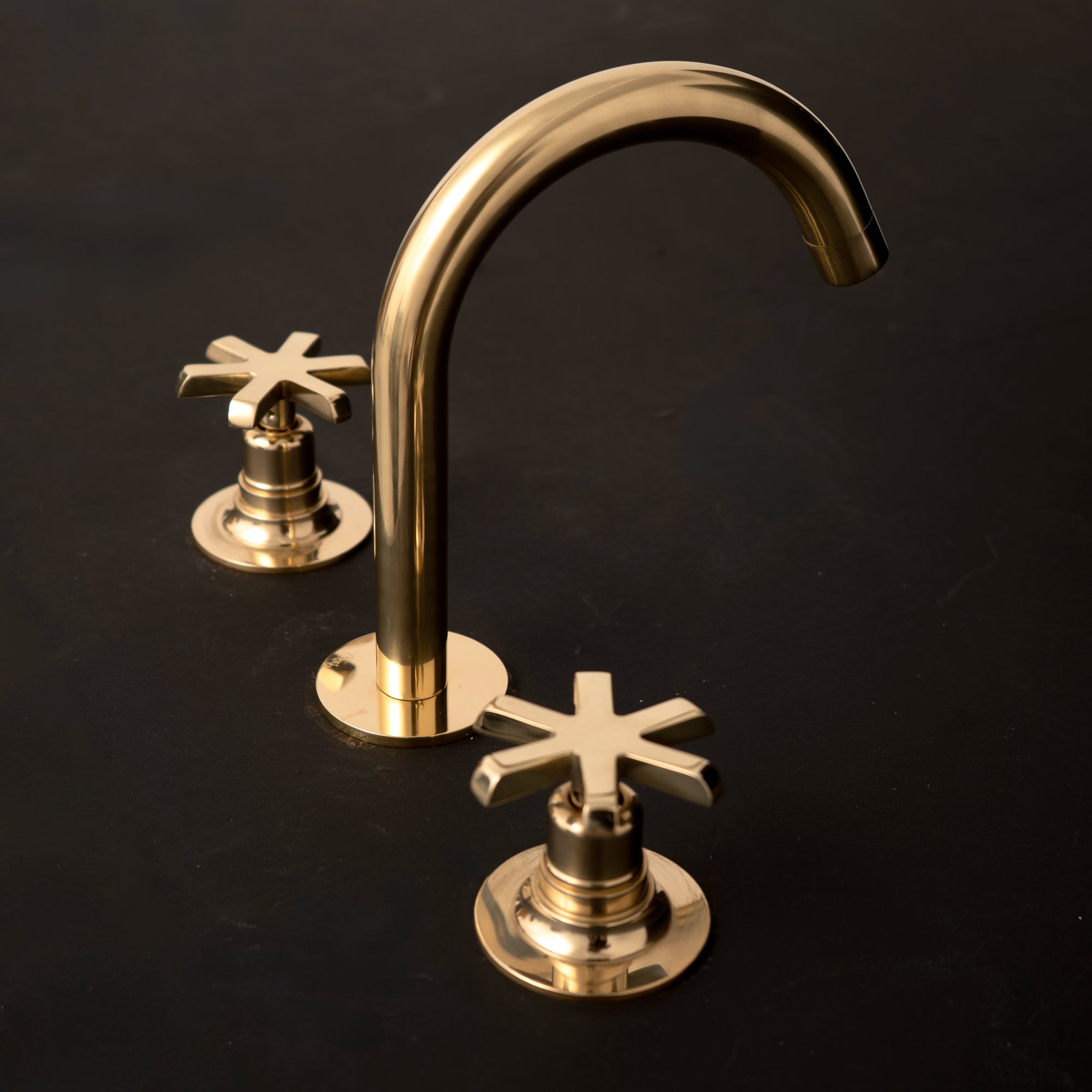 Handcrafted Solid Brass 3-Hole Deck Mounted Cross Handle Tap Bathroom Faucet | Brassna
