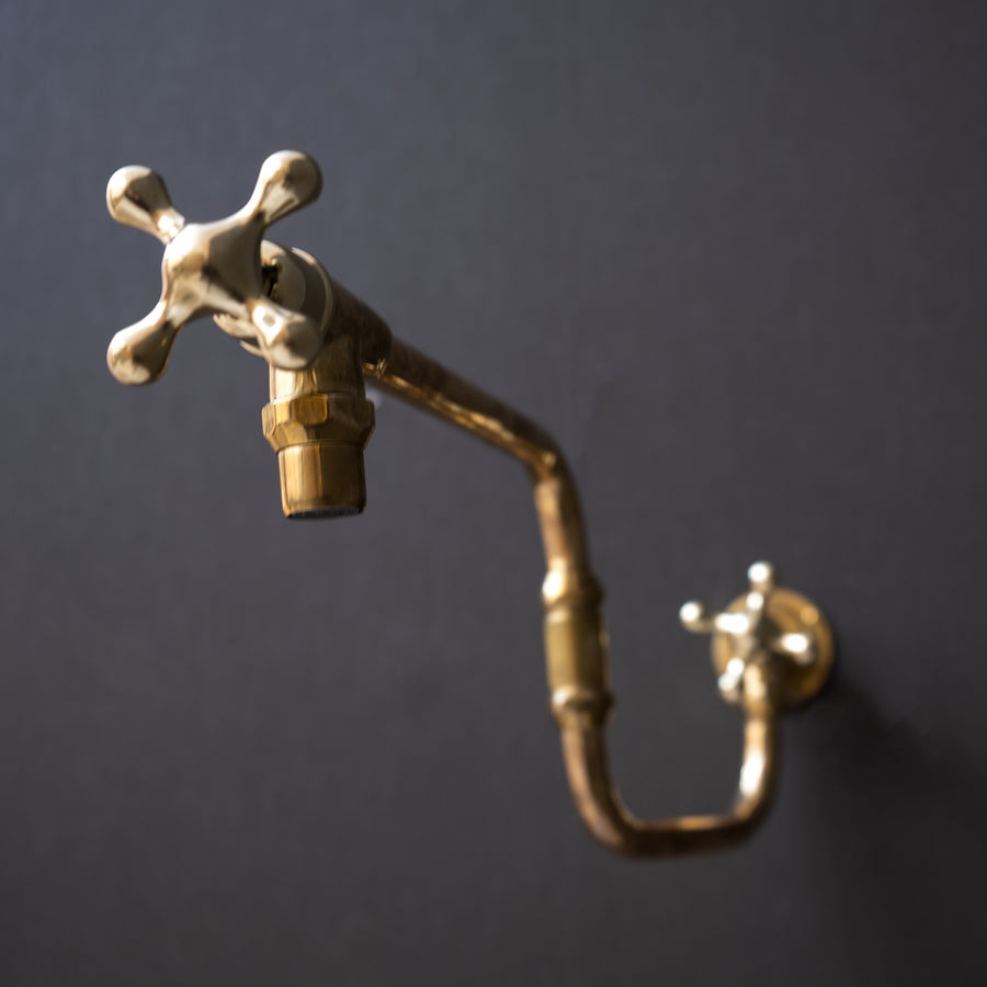 Unlacquered Brass Handcrafted Pot Filler Kitchen Faucet, Handmade Solid Brass Kitchen Faucet Over Stove Unlacquered Brass Handcrafted Pot Filler Kitchen Faucet