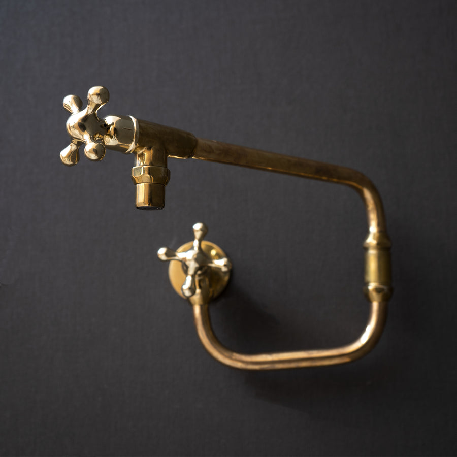 Unlacquered Brass Handcrafted Pot Filler Kitchen Faucet, Handmade Solid Brass Kitchen Faucet Over Stove Unlacquered Brass Handcrafted Pot Filler Kitchen Faucet