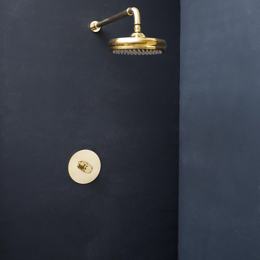 Unlacquered Brass Termostatic Shower Set with Dome Hea