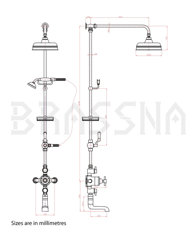 Brassna All-in-One Thermostatic Shower with Tub Filler