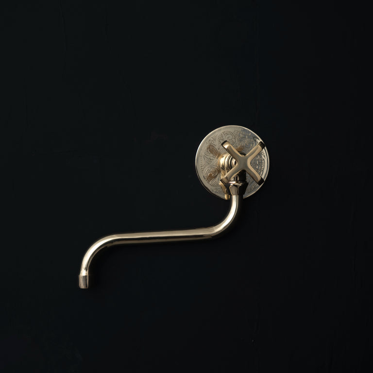 Unlacquered Brass Wash Foot Faucet, Traditional Solid Brass Outdoor Faucet with Cross Handle Downward Pot Filler