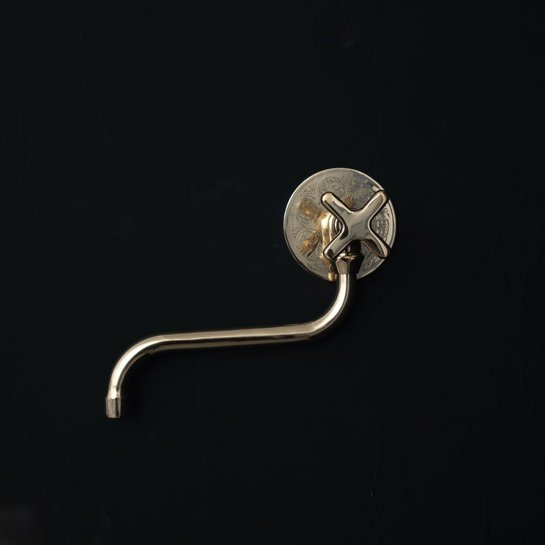 Unlacquered Brass Wash Foot Faucet, Traditional Solid Brass Outdoor Faucet with Cross Handle Downward Pot Filler