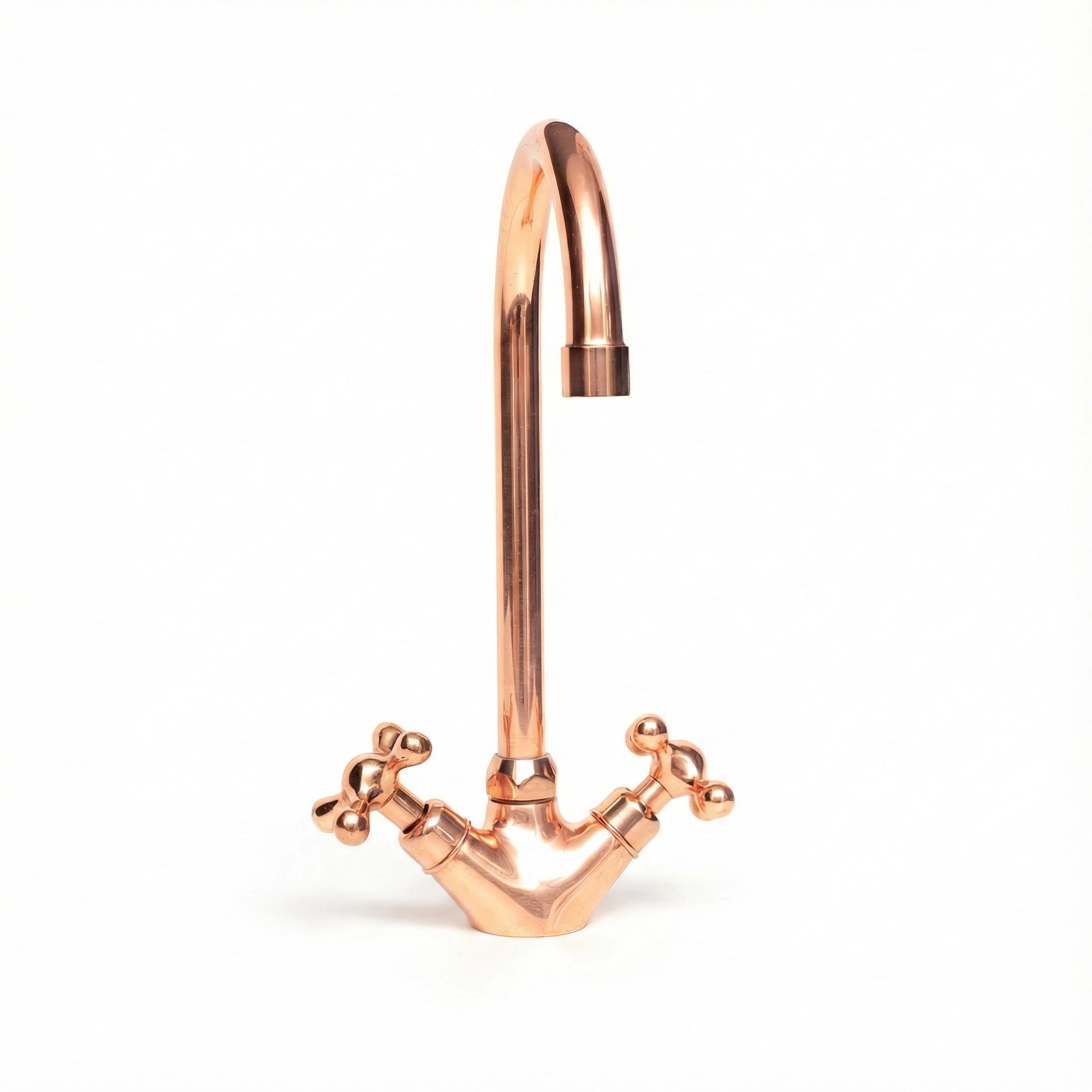 Handcrafted Solid Brass Copper Gooseneck Faucet Bathroom Faucet - Detail View | Brassna