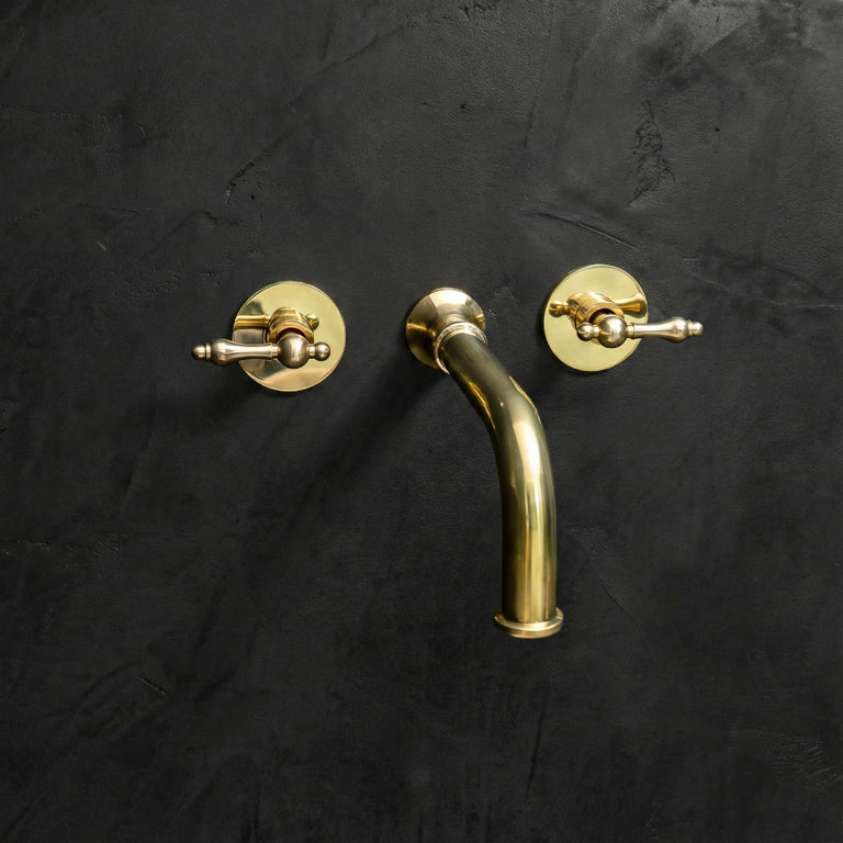 Handcrafted Unlacquered Brass Wall Mounted Faucet, Brass Faucet For Kitchen And Bathroom Wall Mounted Nino Faucet