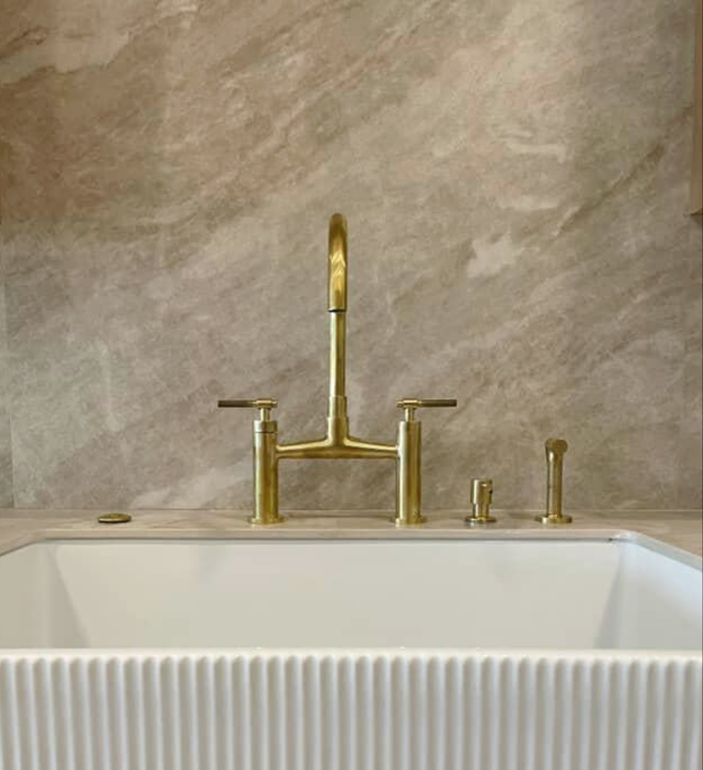 Handcrafted Solid Brass Mykonos Bridge Faucet Set Kitchen Faucet | Brassna