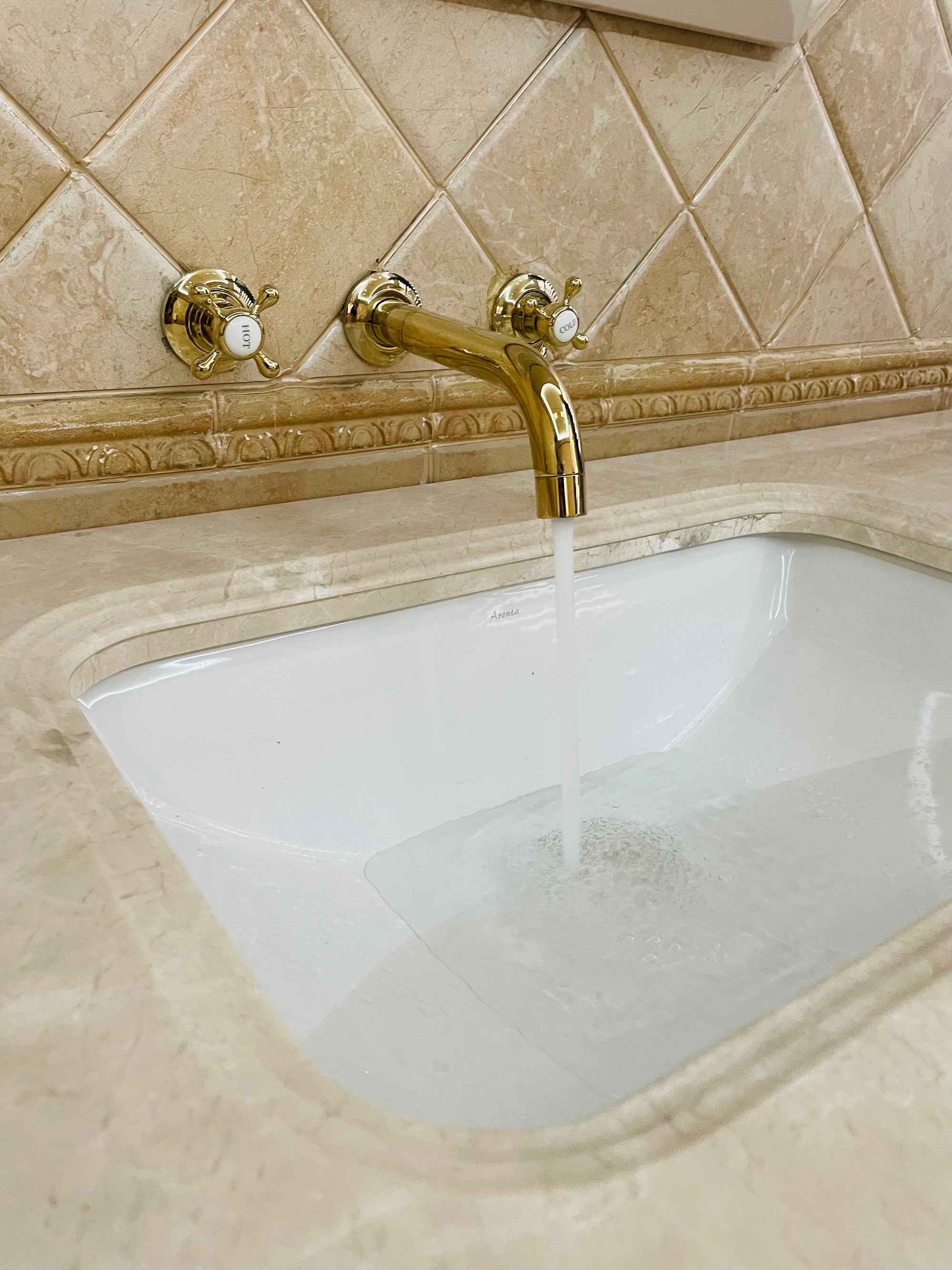 Handcrafted Solid Brass Arcadia Wall Mounted Faucet Bathroom Faucet - Detail View | Brassna