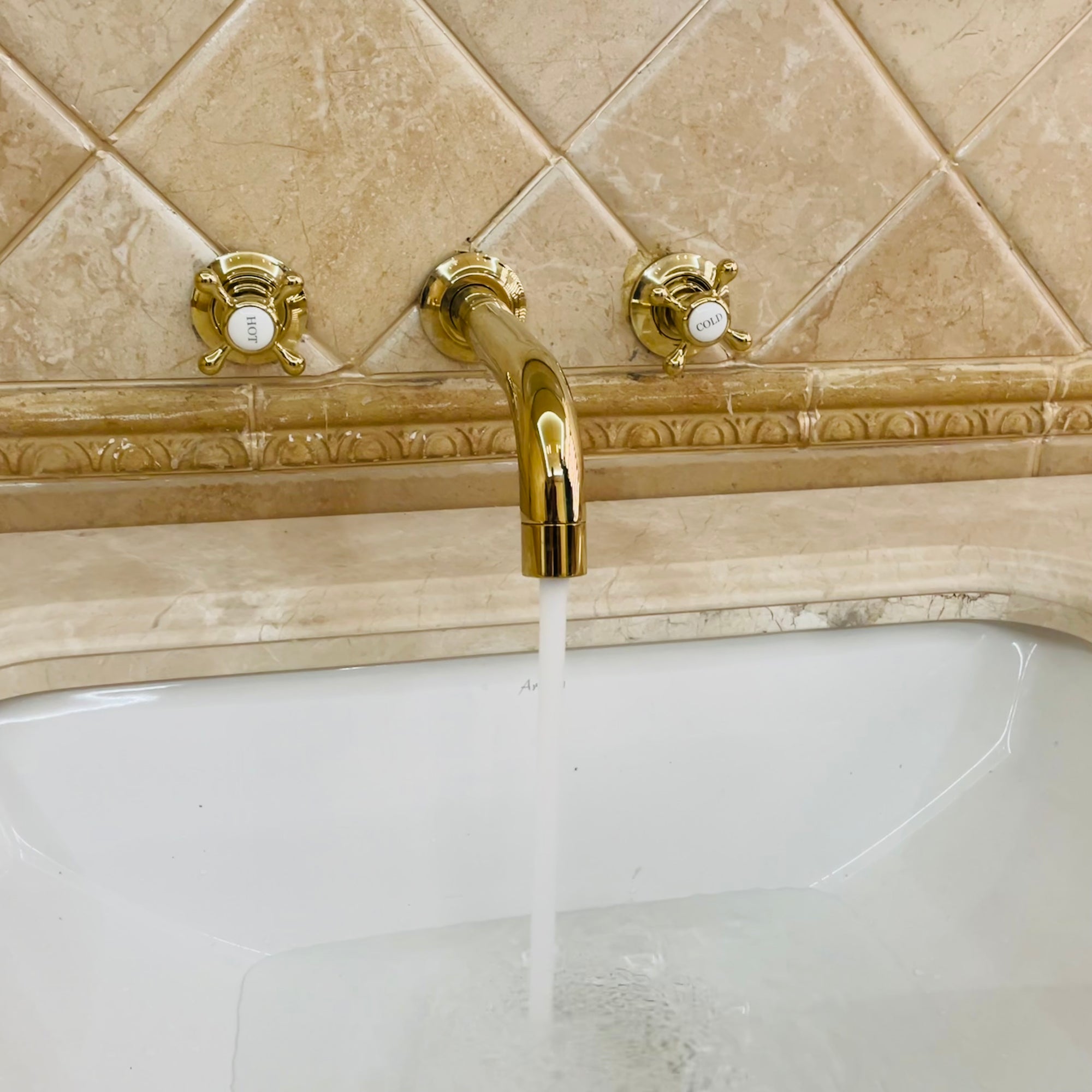 Handcrafted Solid Brass Arcadia Wall Mounted Faucet Bathroom Faucet - Detail View | Brassna