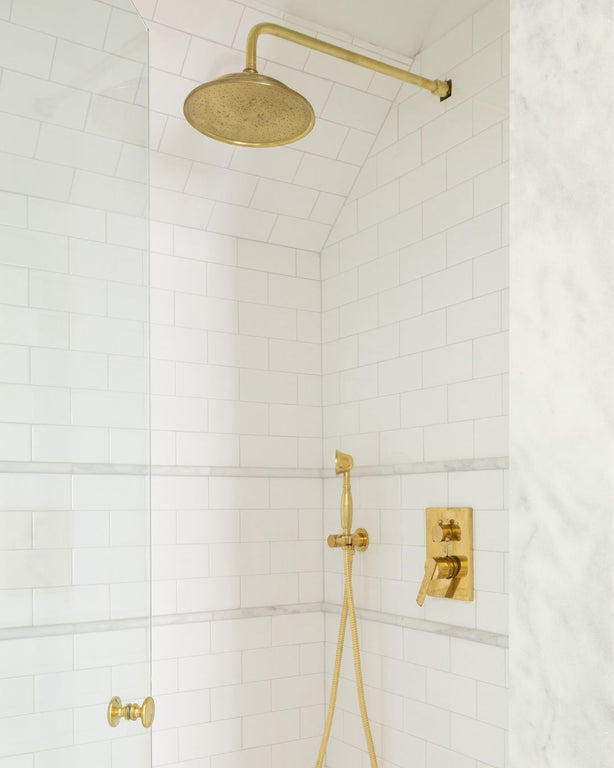 Antique Brass Concealed Shower Head With Arm And Hand Shower RegalLine Shower Set