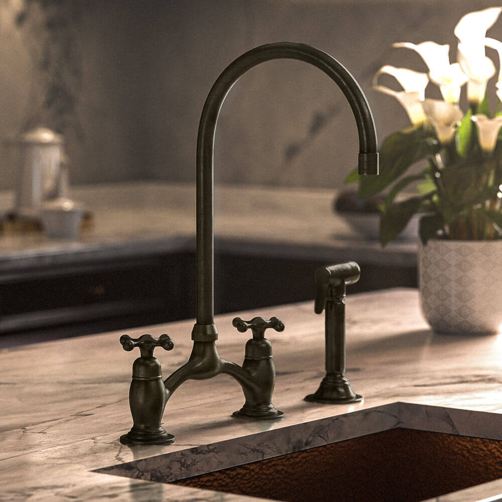 Handcrafted Unlacquered Brass Faucet Details showing Living Finish Patina