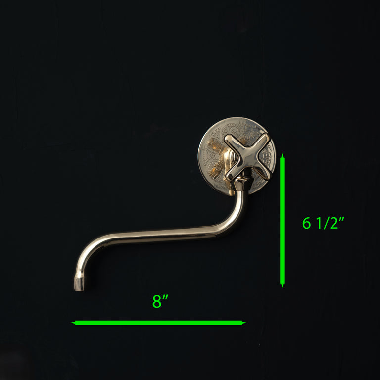 Unlacquered Brass Wash Foot Faucet, Traditional Solid Brass Outdoor Faucet with Cross Handle Downward Pot Filler