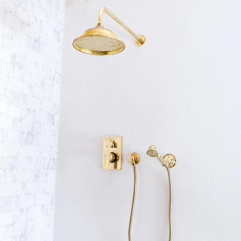 Antique Brass Concealed Shower Head With Arm And Hand Shower RegalFlow Shower Set