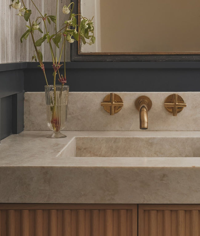 Unlacquered Brass Wall Mounted Faucet For Kitchen And Bathroom, Handcrafted Wall Mounted Faucet With Corss Handles Unlacquered Brass Kred Wall Mounted Faucet