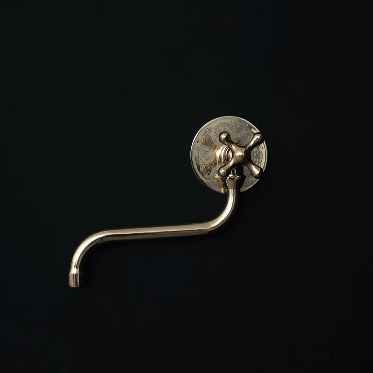 Unlacquered Brass Wash Foot Faucet, Traditional Solid Brass Outdoor Faucet with Cross Handle Downward Pot Filler