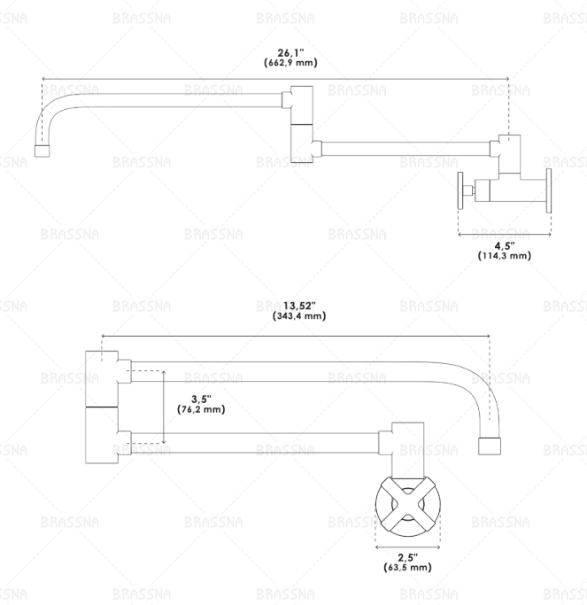 Brass Kitchen Faucet Bali - Pot Filler | Brassna The Bali Pivot