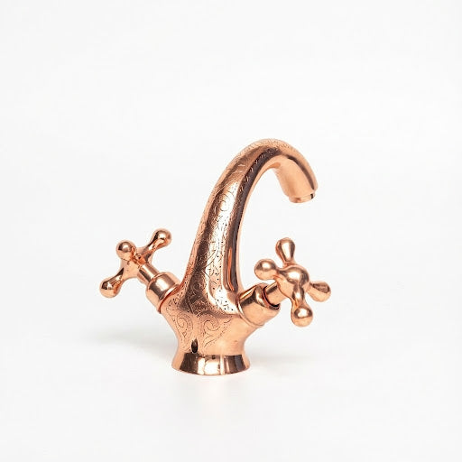 Handcrafted Solid Brass Engraved Copper Bathroom Faucet Bathroom Faucet - Detail View | Brassna