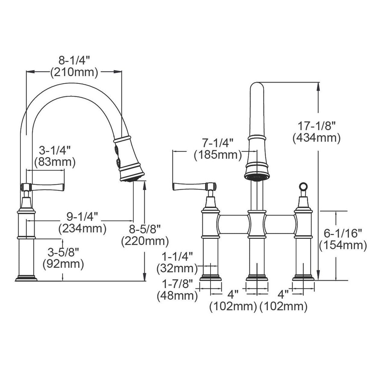 Bridge faucet, bridge kitchen faucet, Two hole bridge, Kitchen faucet Brass Three Hole Bridge Faucet