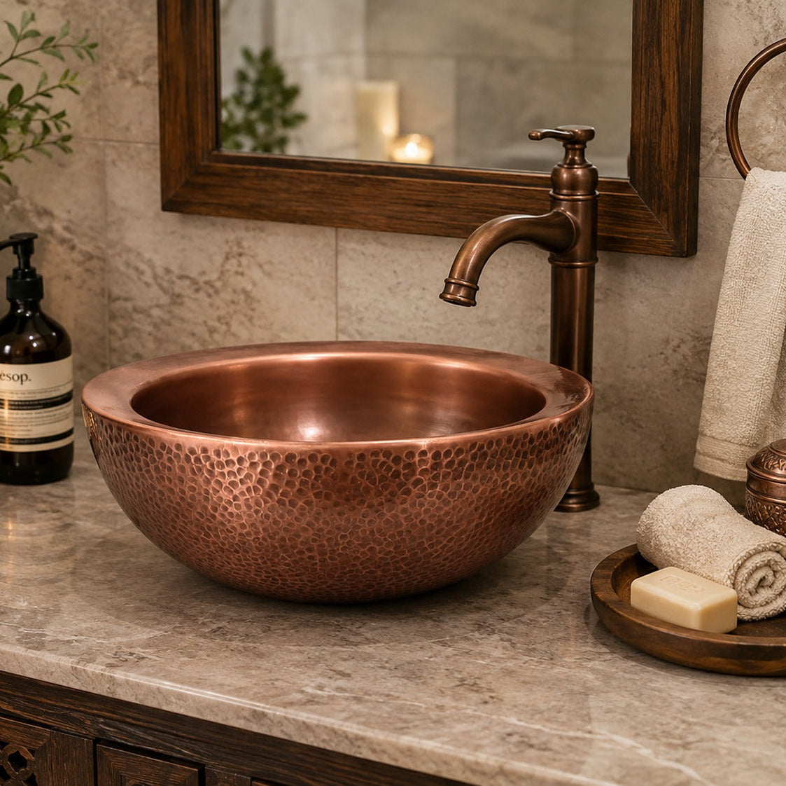 Antique Copper Solid Copper Vessel Sink Hammered - Brassna