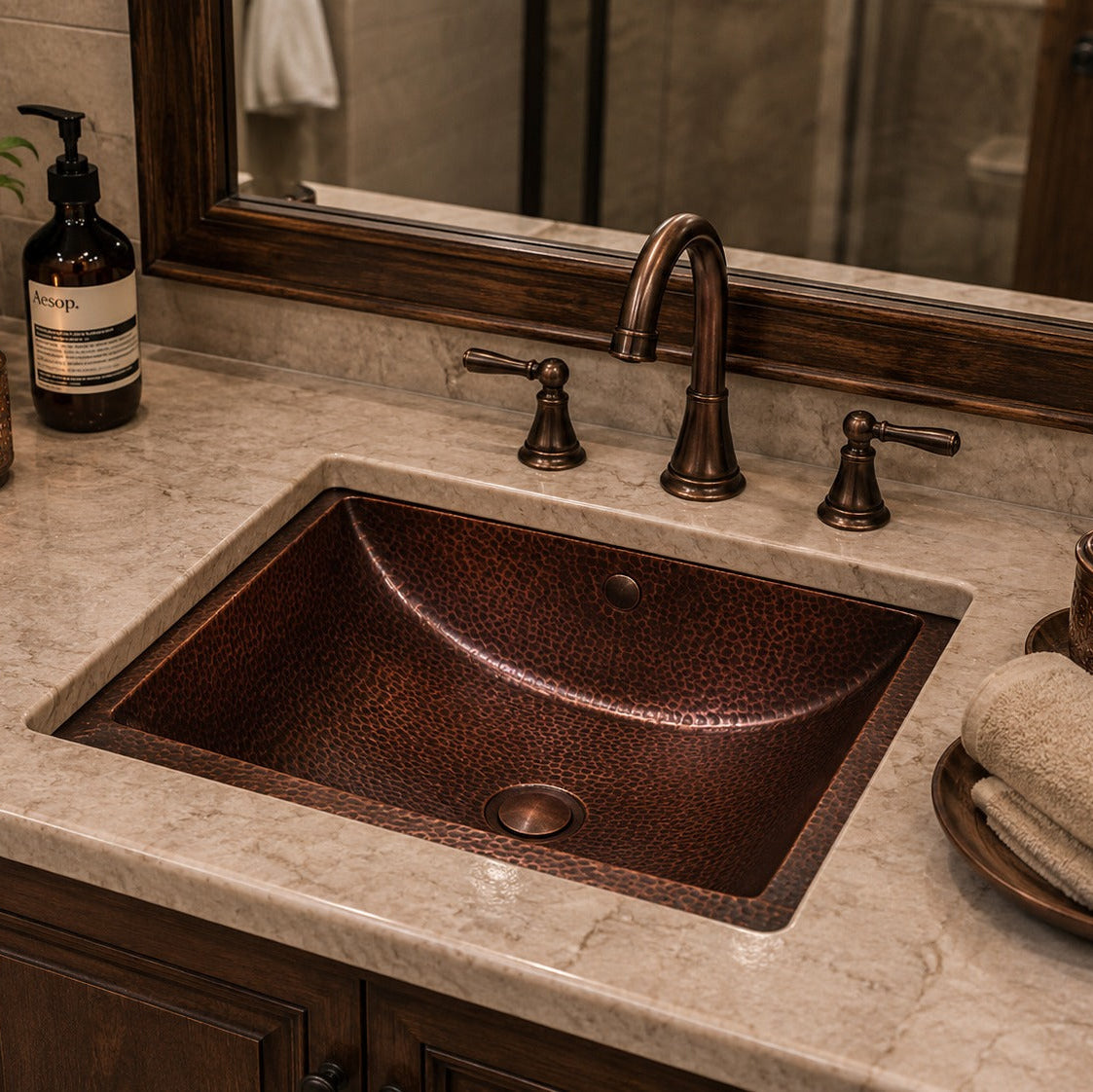 Antique Copper Solid Copper Undermount Sink Hammered - Brassna