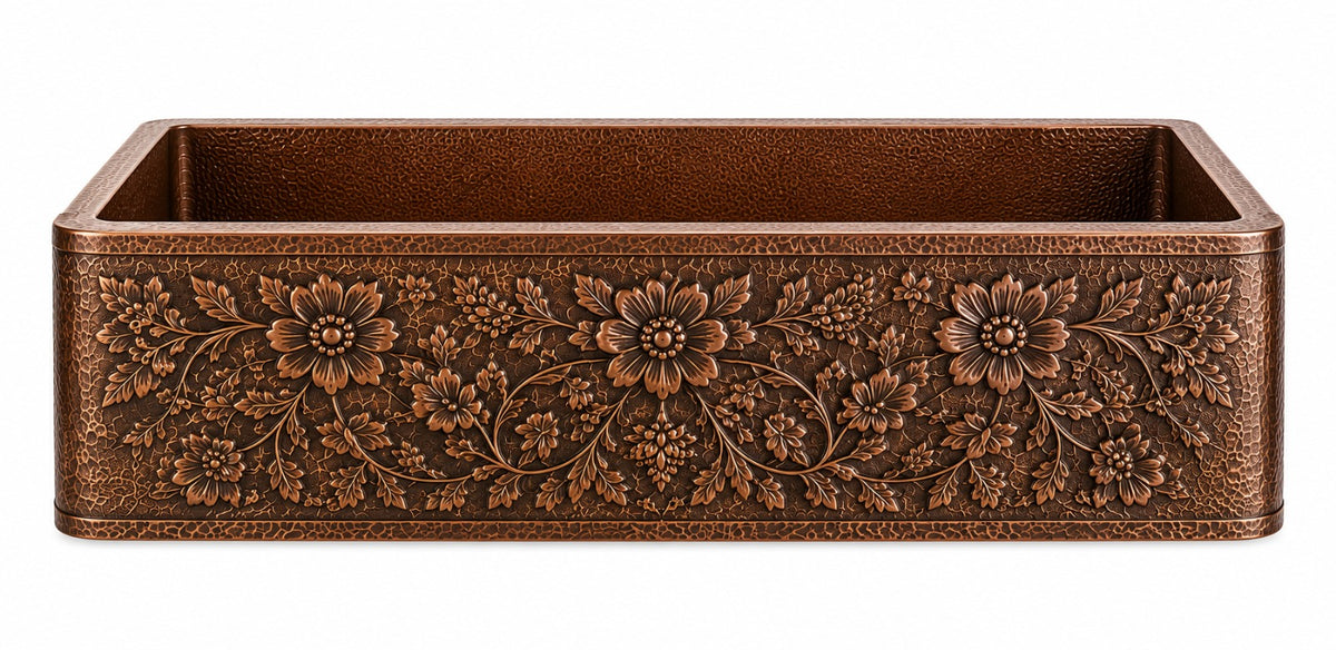 Antique Copper Solid Copper Farmhouse Sink Embossed - Brassna (view 4)