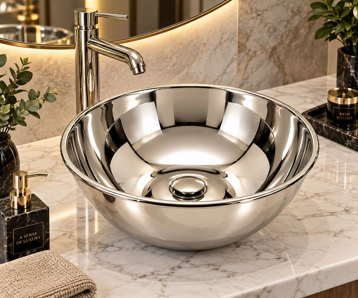Polished Nickel Nickel-Plated Brass Vessel Sink Smooth - Brassna