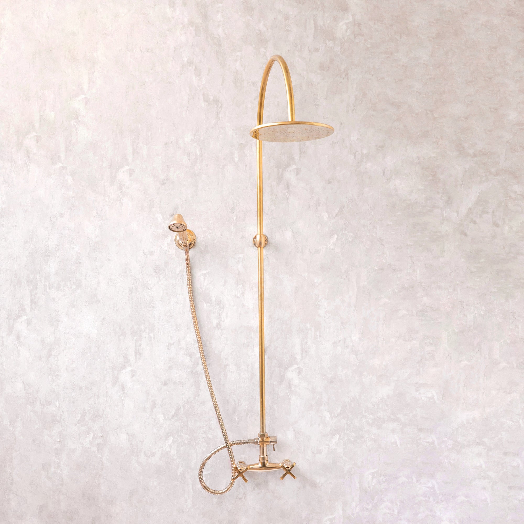 Unlacquered Brass Exposed Shower with High Arch Gooseneck Riser