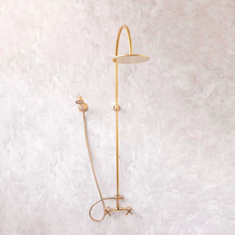 Unlacquered Brass Exposed shower Head with Handheld, Brass Shower System, Dome Shower Head ArchFlow Shower Set