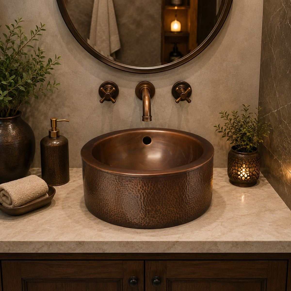 Antique Copper Solid Copper Vessel Sink Hammered - Brassna (view 3)