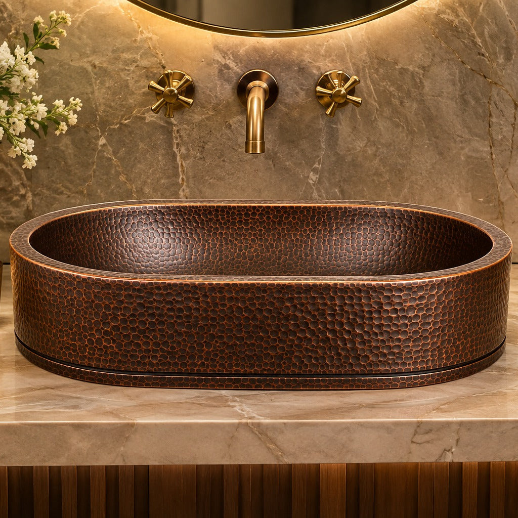 Antique Copper Solid Copper Semi-Recessed Vessel Sink Hammered - Brassna