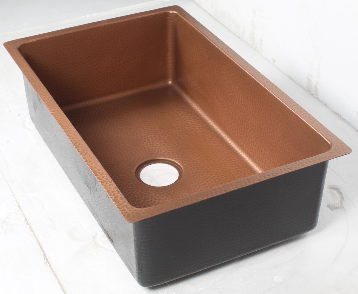 Antique Copper Solid Copper Farmhouse Sink Hammered - Brassna (view 2)