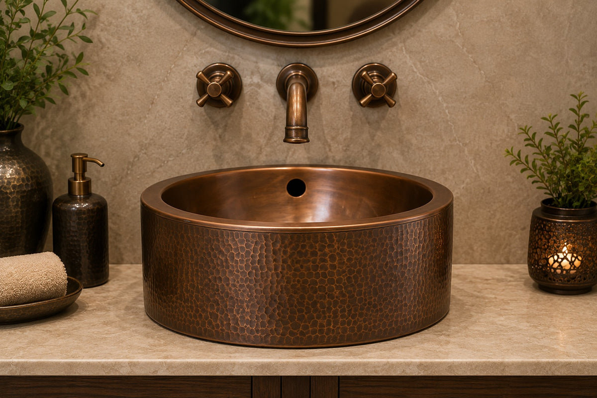 Antique Copper Solid Copper Vessel Sink Hammered - Brassna (view 2)
