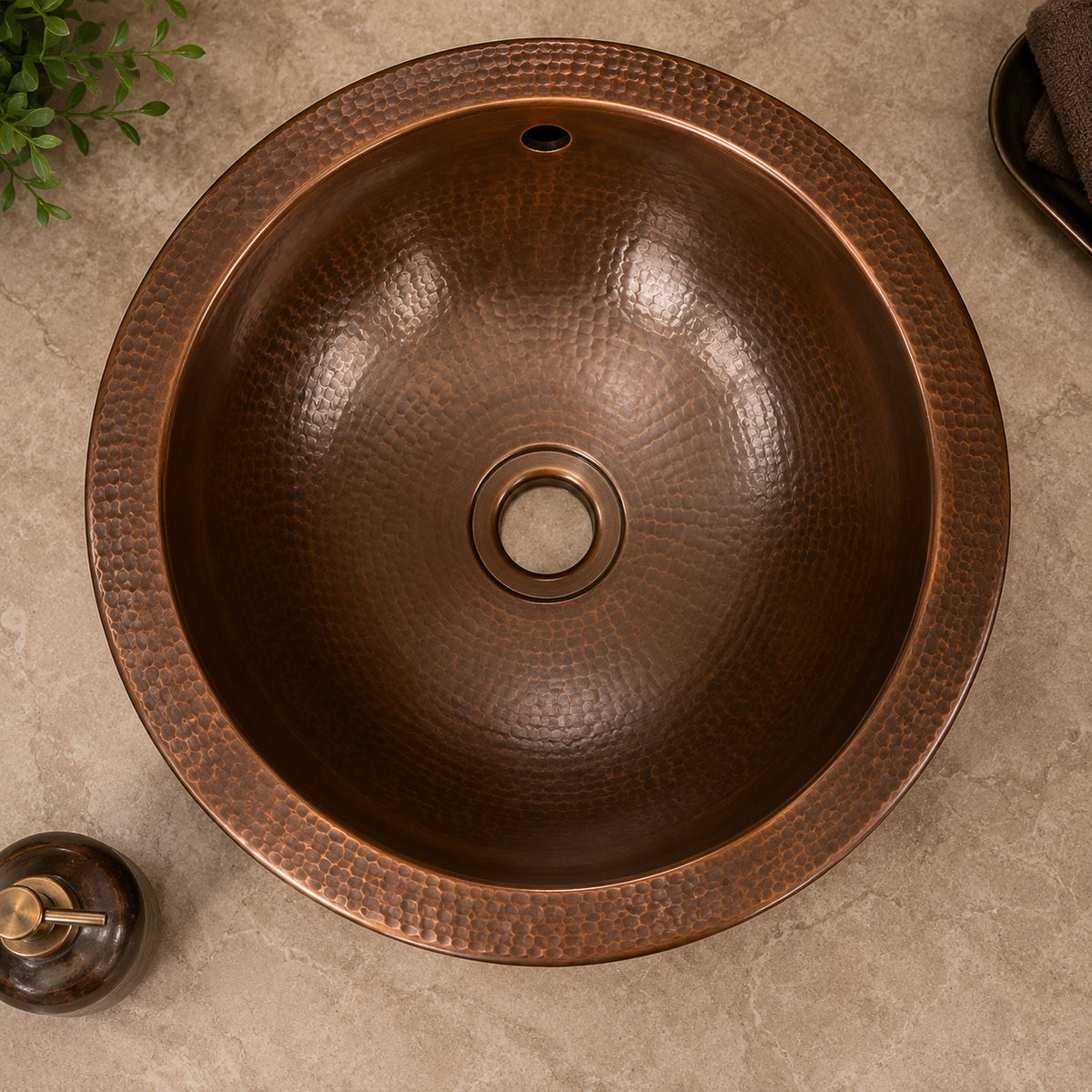 Antique Copper Solid Copper Vessel Sink Hammered - Brassna (view 4)