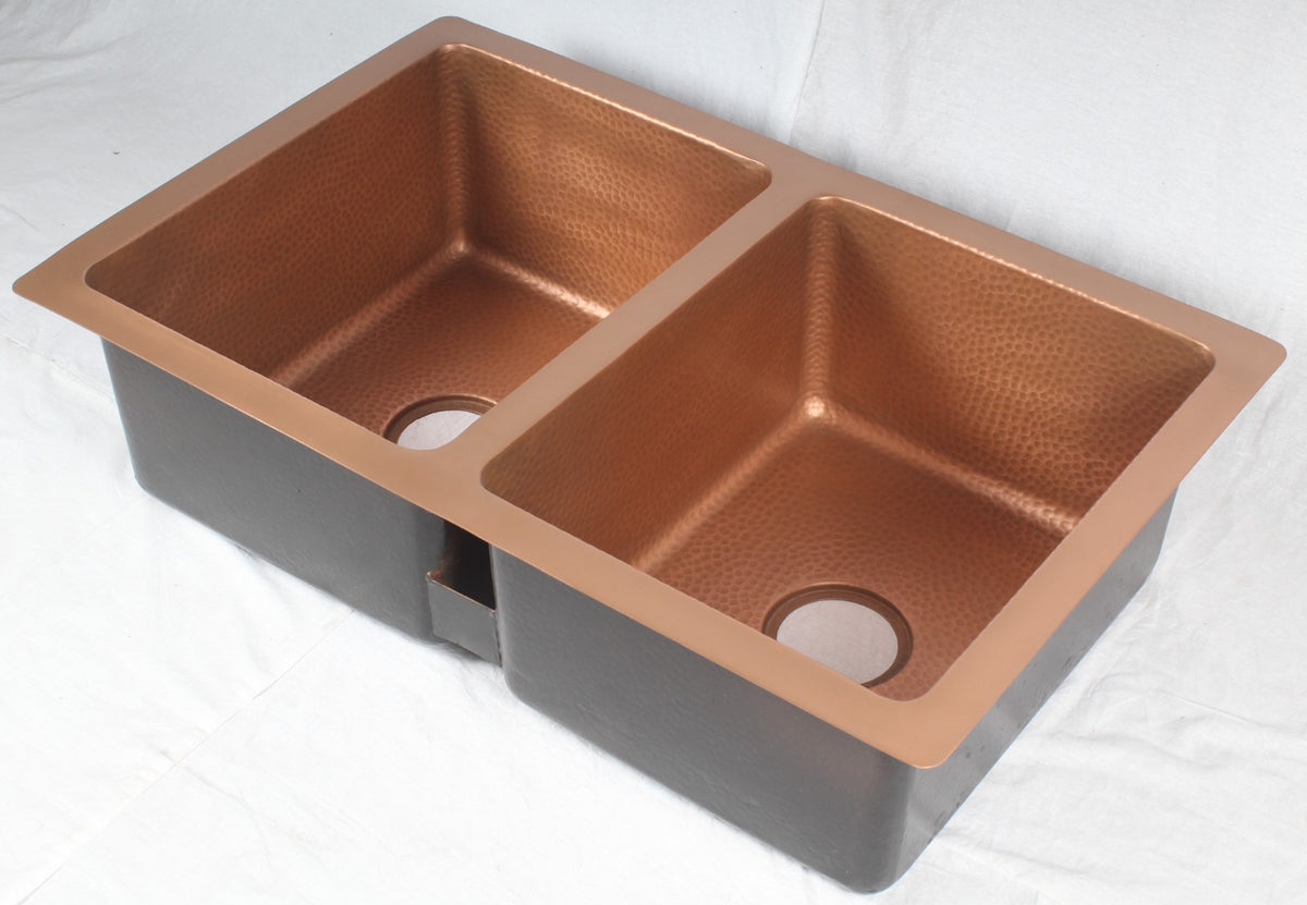 Antique Copper Solid Copper Farmhouse Sink Hammered - Brassna (view 2)