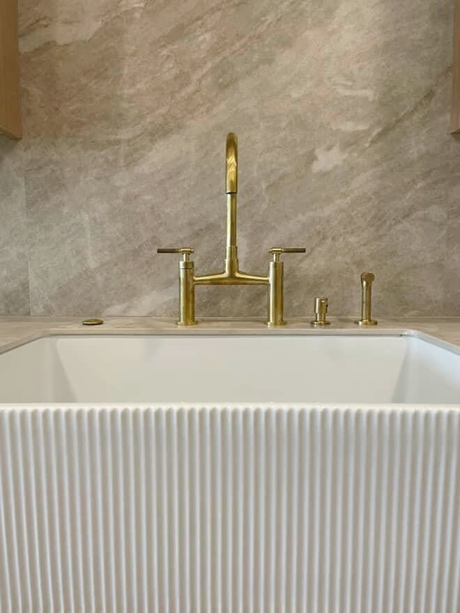 Handcrafted Solid Brass Mykonos Bridge Faucet Set Kitchen Faucet - Detail View | Brassna