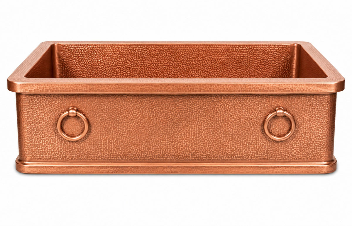 Antique Copper Solid Copper Farmhouse Sink Hammered - Brassna (view 4)