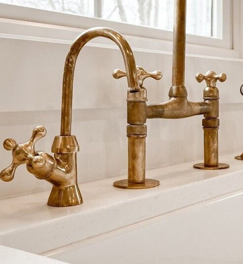 Handcrafted Solid Brass Water Filter II | Brassna Unlacquered brass water filter faucet