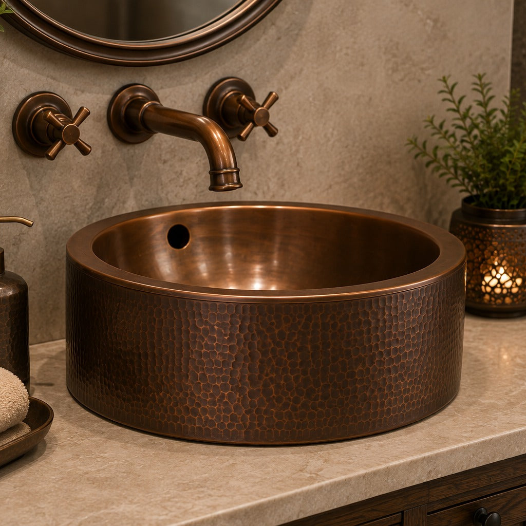 Antique Copper Solid Copper Vessel Sink Hammered - Brassna