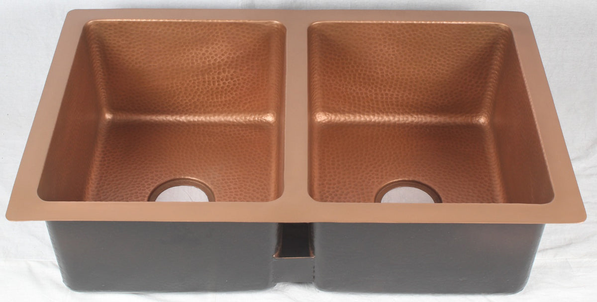 Antique Copper Solid Copper Farmhouse Sink Hammered - Brassna (view 3)