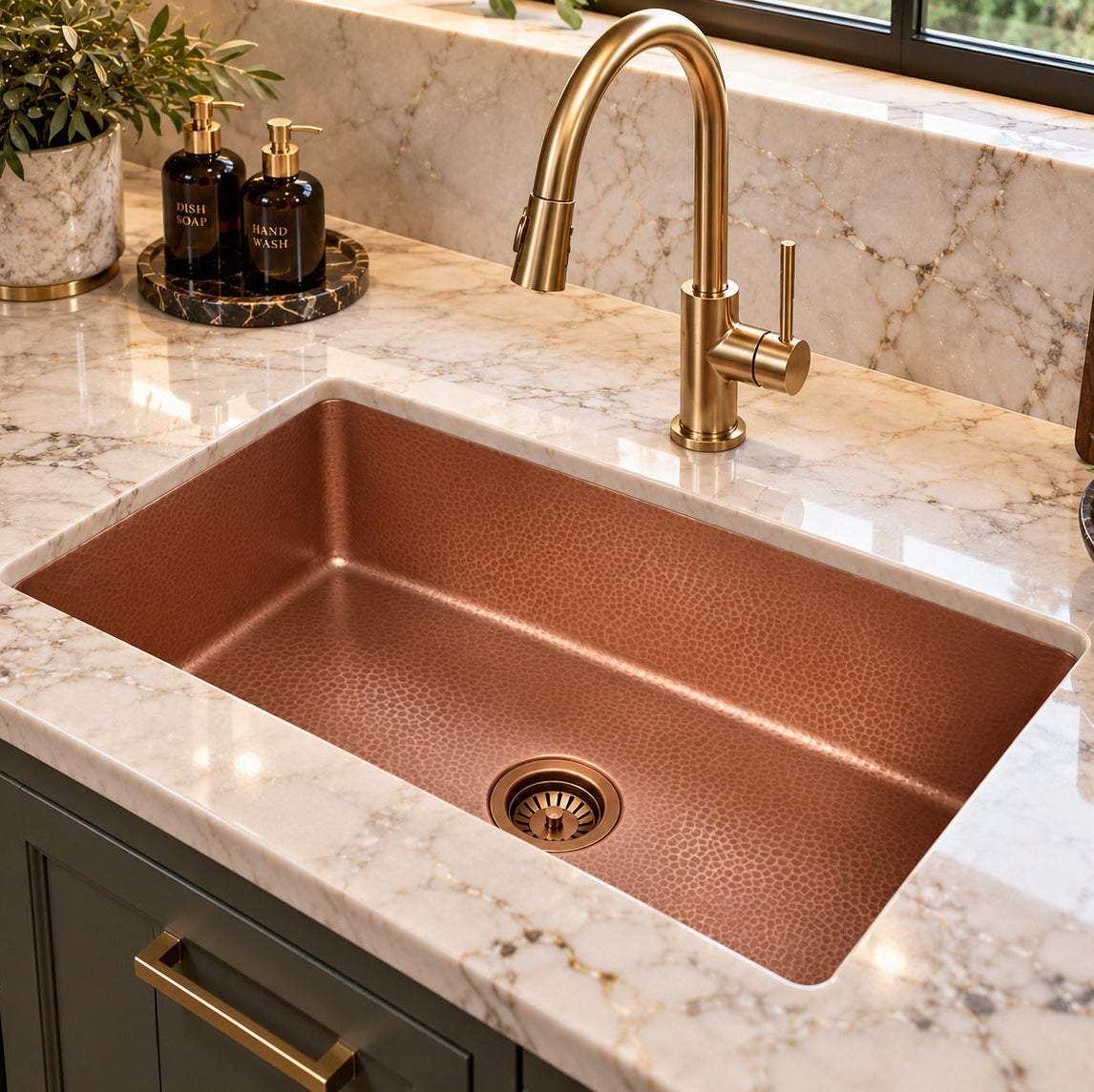 Antique Copper Solid Copper Farmhouse Sink Hammered - Brassna