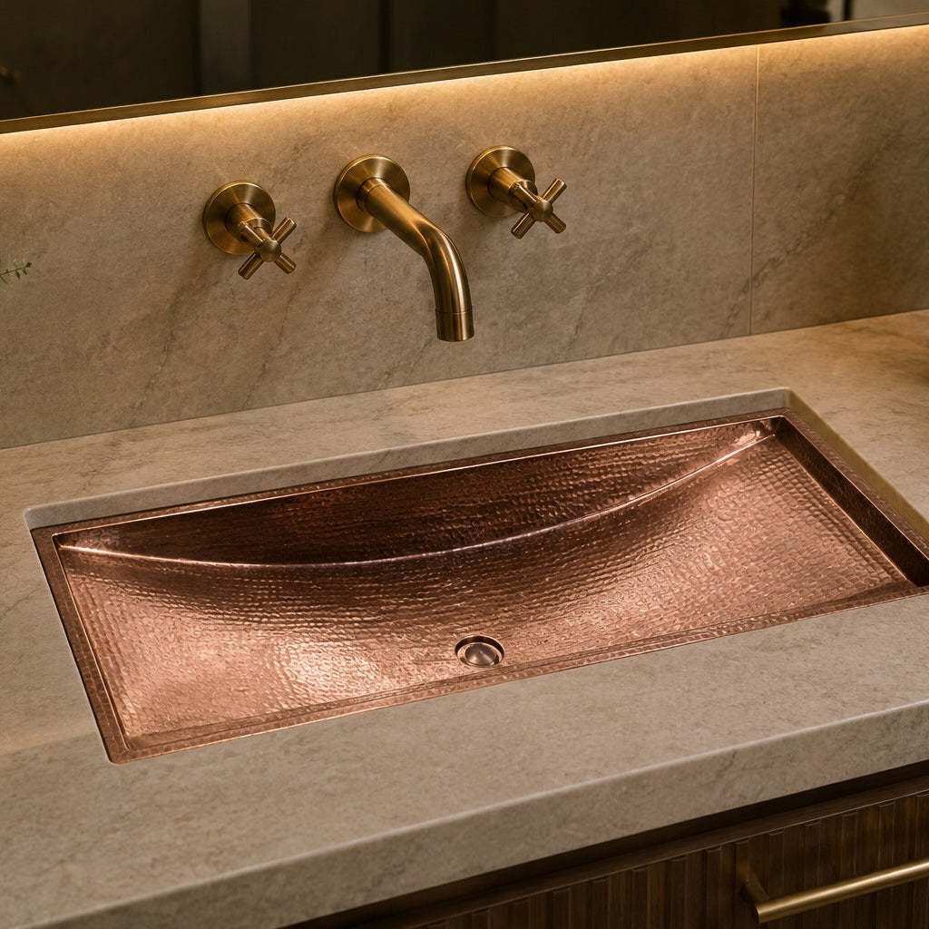 Antique Copper Solid Copper Trough Undermount Sink Hammered - Brassna