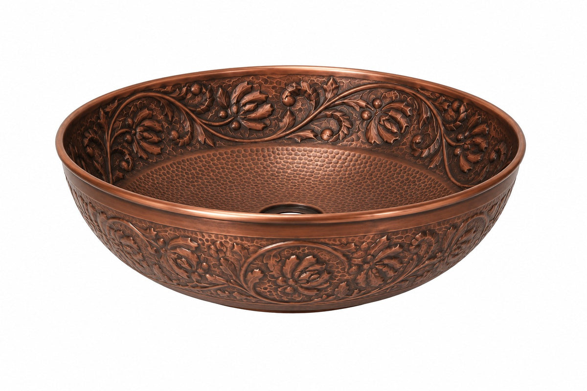 Antique Copper Solid Copper Vessel Sink Embossed - Brassna (view 4)