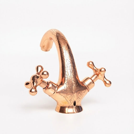 Handcrafted Solid Brass Engraved Copper Bathroom Faucet Bathroom Faucet - Detail View | Brassna